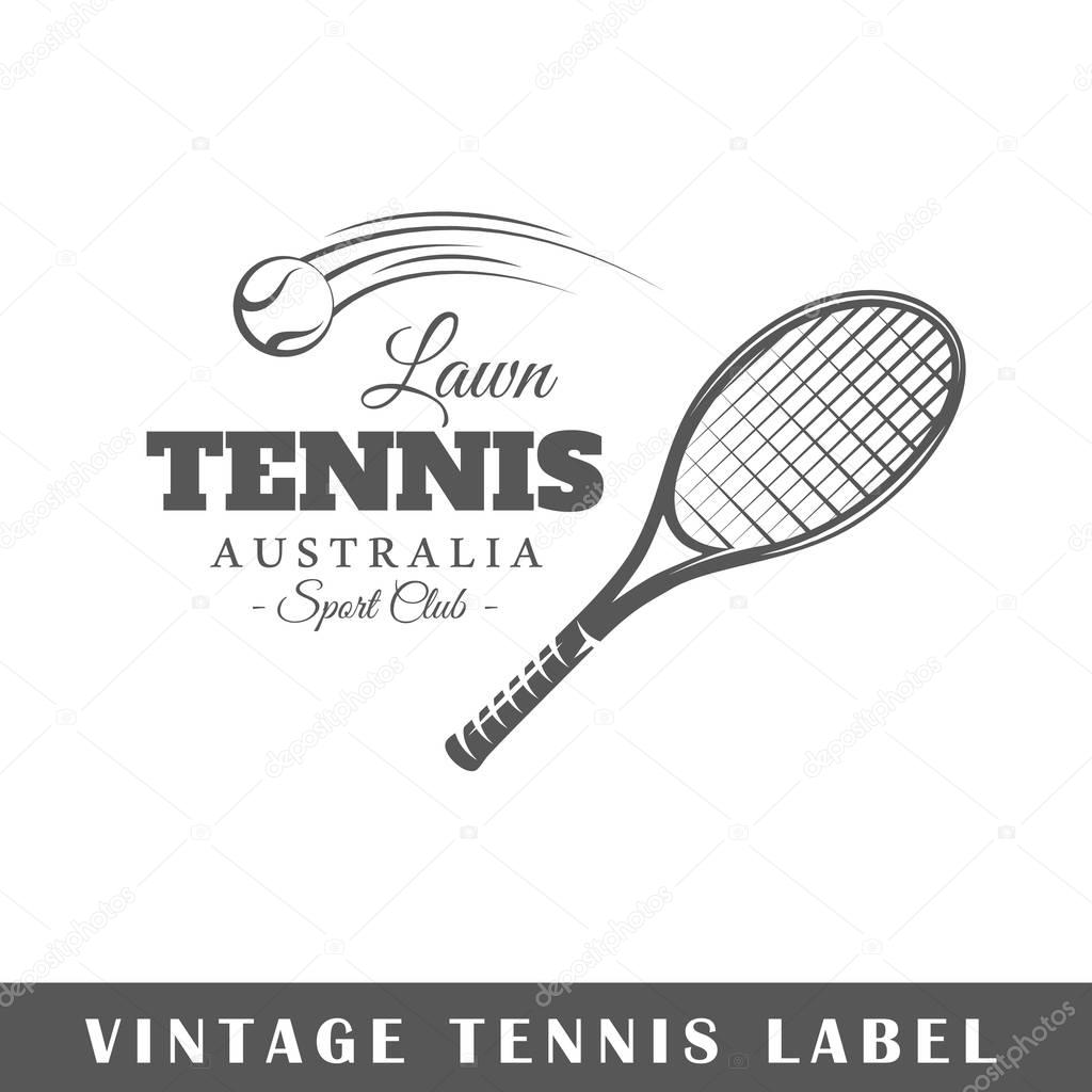 Tennis label isolated on white background. Design element. Template for logo, signage, branding design. Vector illustration