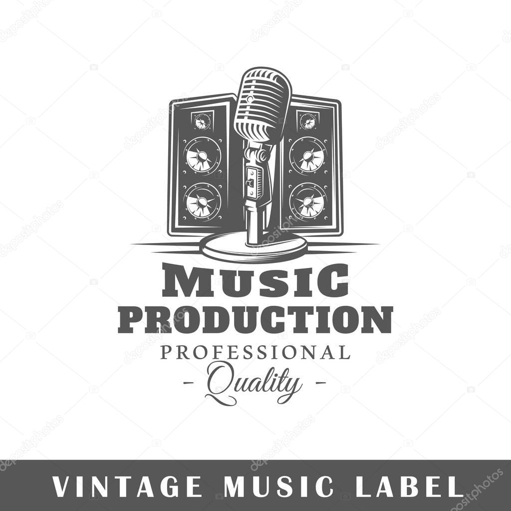 Music label isolated on white background. Design element. Template for logo, signage, branding design. Vector illustration