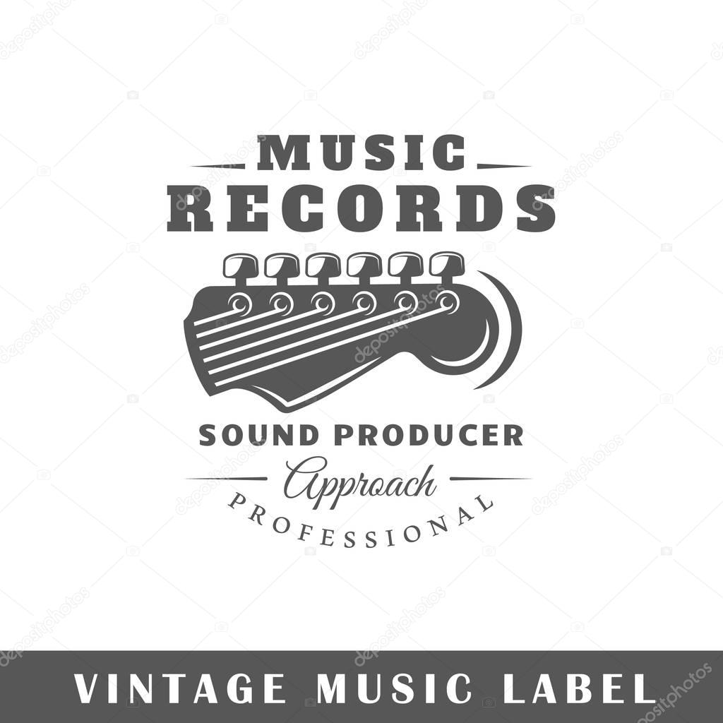 Music label isolated on white background. Design element. Template for logo, signage, branding design. Vector illustration