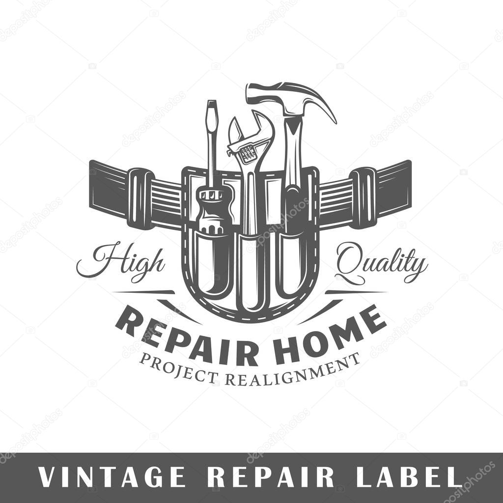 Repair label isolated on white background. Design element. Template for logo, signage, branding design. Vector illustration