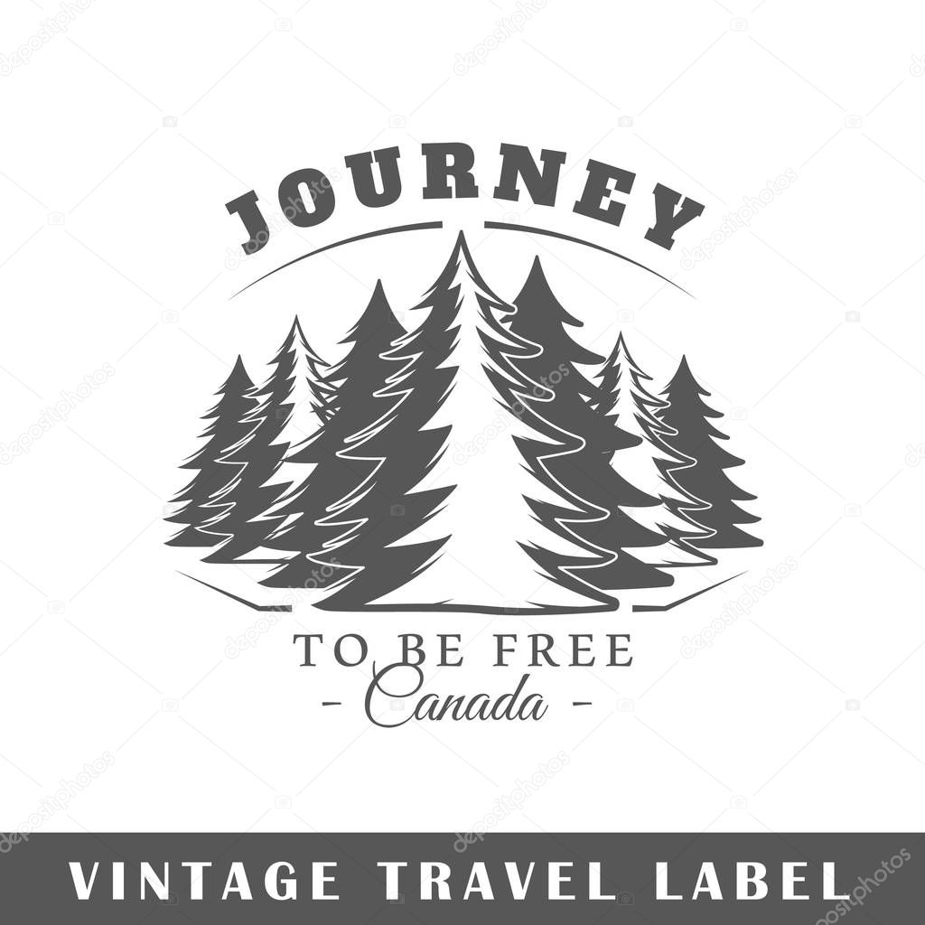 Travel label isolated on white background. Design element. Template for logo, signage, branding design. Vector illustration