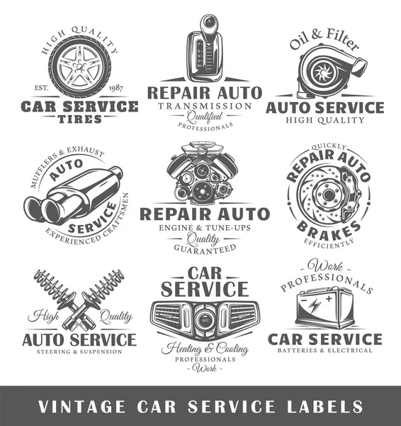 Vintage autó szolgáltatás-címkekészlet — Stock Vector