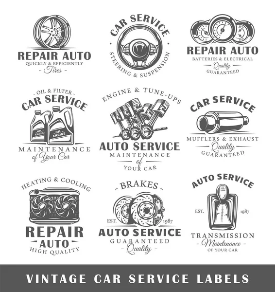 Set vintage auto service etiketten — Stockvector