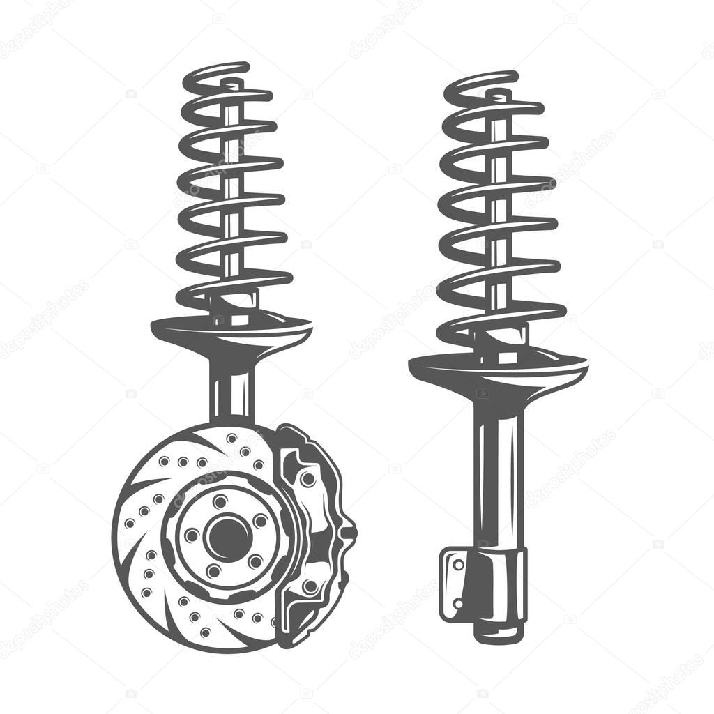 Element of the car service. Shock absorber isolated on white background. Symbol for car service design logos and emblems. Vector illustration