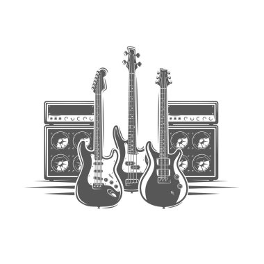 Üç gitar ve konser hoparlörü