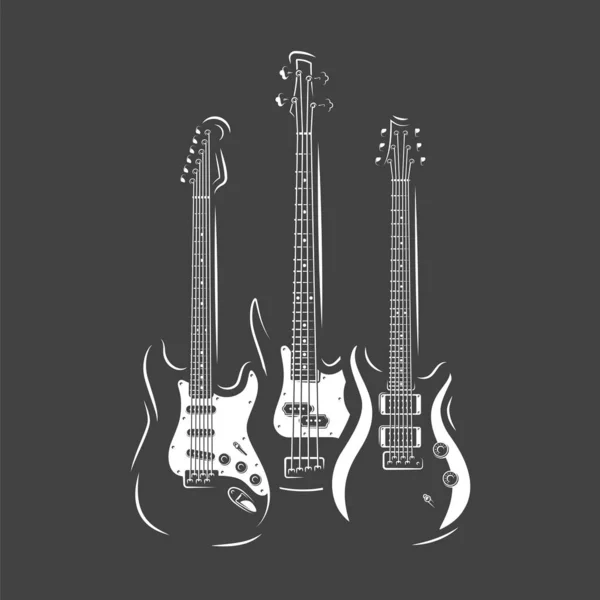 Three guitars isolated on a white background — 스톡 벡터