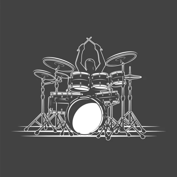 Drummer bespeelt slaginstrumenten — Stockvector