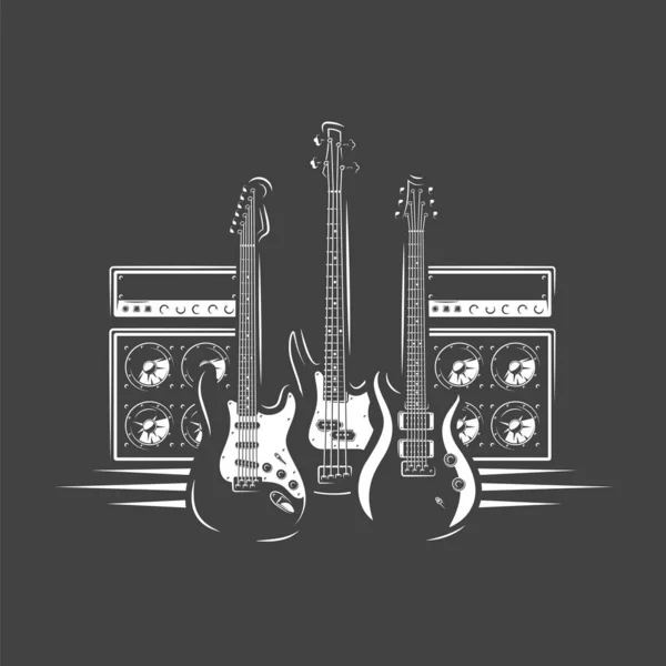 Tres guitarras y altavoces de concierto — Vector de stock