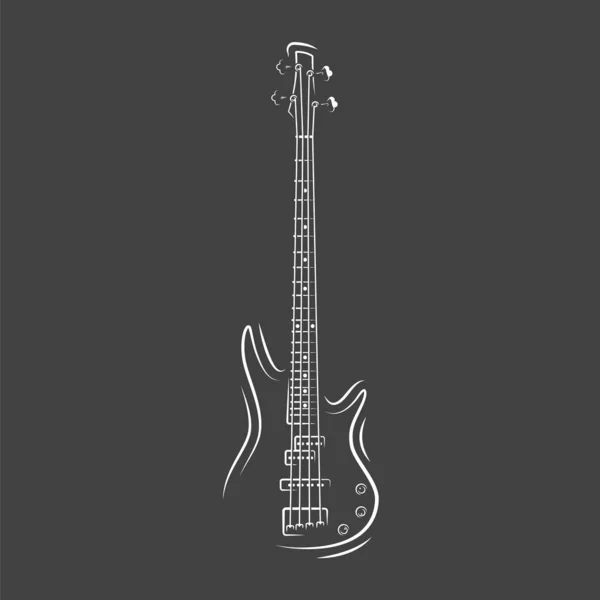 Silueta de guitarra aislada sobre fondo negro — Vector de stock