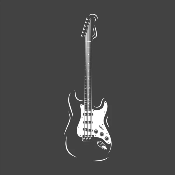 Silueta de guitarra aislada sobre fondo negro — Vector de stock