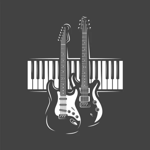 Two guitars and piano keyboard — Stock Vector