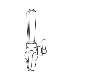 Devamlı bir çizgi bira musluğu çizimi. Tasarım ögesi beyaz arkaplanda izole edildi. Bira konsepti. Vektör illüstrasyonu