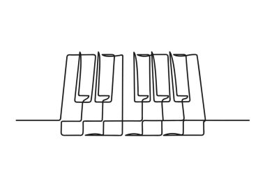 Piyano klavyesinin sürekli çizimi. Beyaz arka planda izole edilmiş bir müzik aleti. Müzik kavramı. Vektör illüstrasyonu