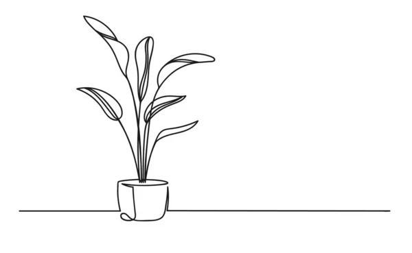 Nepřetržitá Jednořádková Kresba Květiny Květináči Krásná Květina Izolované Bílém Pozadí — Stockový vektor