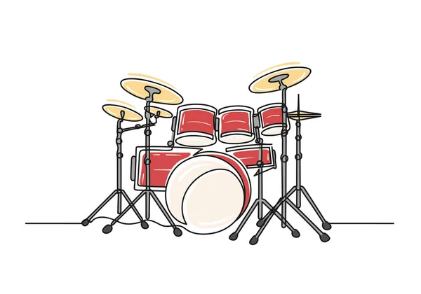 Непрерывный Однолинейный Рисунок Барабанов Музыкальный Инструмент Изолирован Белом Фоне Концептуальная — стоковый вектор