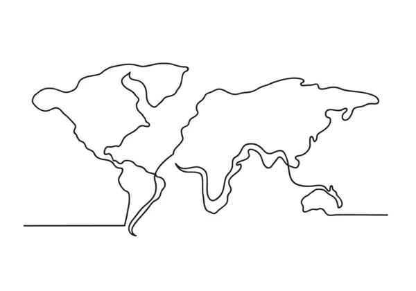 Dibujo Continuo Una Línea Mapa Del Mundo Concepto Negocio Silueta — Archivo Imágenes Vectoriales