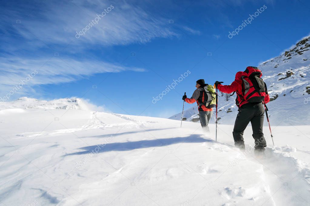ski mountaineering in snowstorm