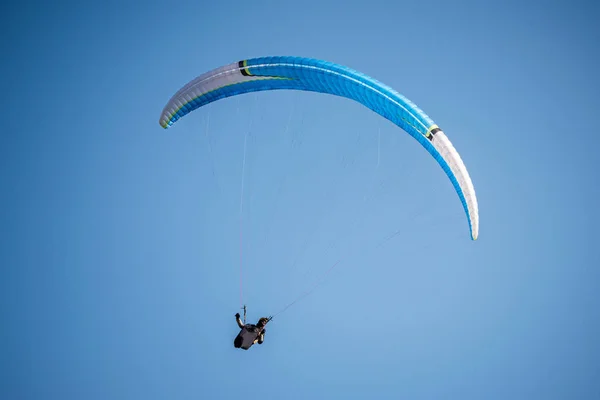 Paraglidista Letící Modré Obloze Italské Alpy Piemont Itálie — Stock fotografie