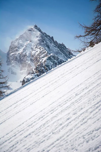 Zima Śnieżne Góry Krajobraz Panorama Alpy Włoskie Park Narodowy Gran — Zdjęcie stockowe