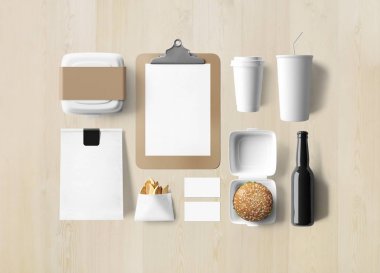 Fast food kimlik mockup, 3d render