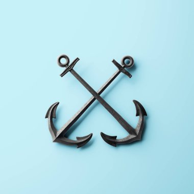 3D Render mavi arka plan, deniz kavramı üzerinde çapa