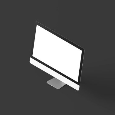 bilgisayar ekranı ile gri arka plan beyaz boş ekranda 