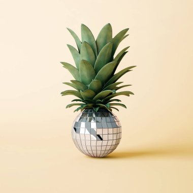 Ananas, parti konsept şeklinde yaprakları ile disko topu 