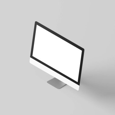 bilgisayar ekranı ile gri arka plan beyaz boş ekranda 