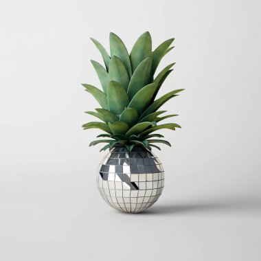 Ananas, parti konsept şeklinde yaprakları ile disko topu 