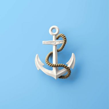 3d rendering of anchor on blue background, sea concept