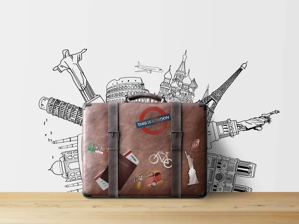 棕色包的渲染 旅游概念 — 图库照片