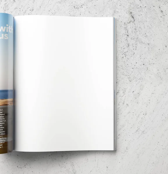 Dergi gri beton zemin üzerine açılan sayfa temizlemek, yakın çekim