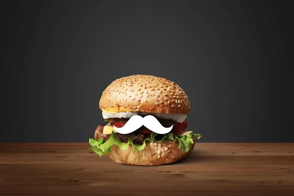 Burger Mustache Black Background Food Concept — Stock Photo, Image