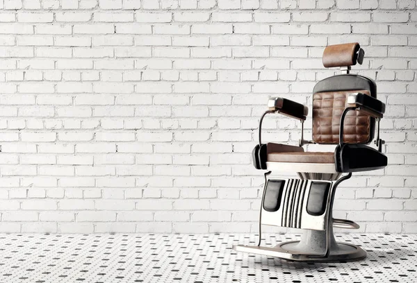 Classic Leather Barbershop Chair Brick Wall Background — Stock Photo, Image