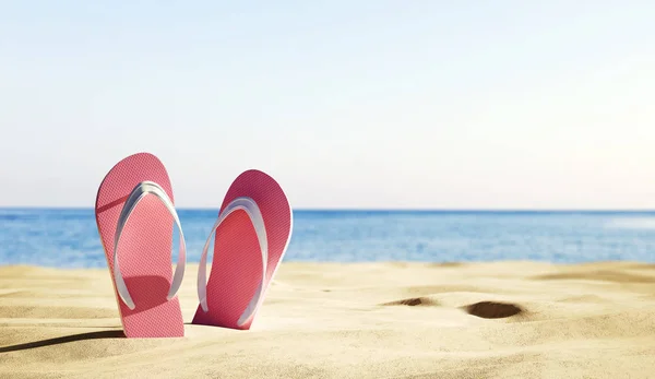 Flip Flops Sandstrand Nahaufnahme Mit Kopierraum — Stockfoto