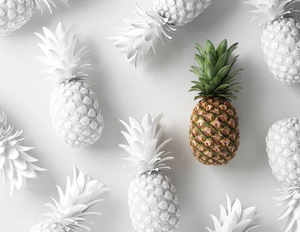 白色背景的白颜色的热带菠萝 领导理念 — 图库照片