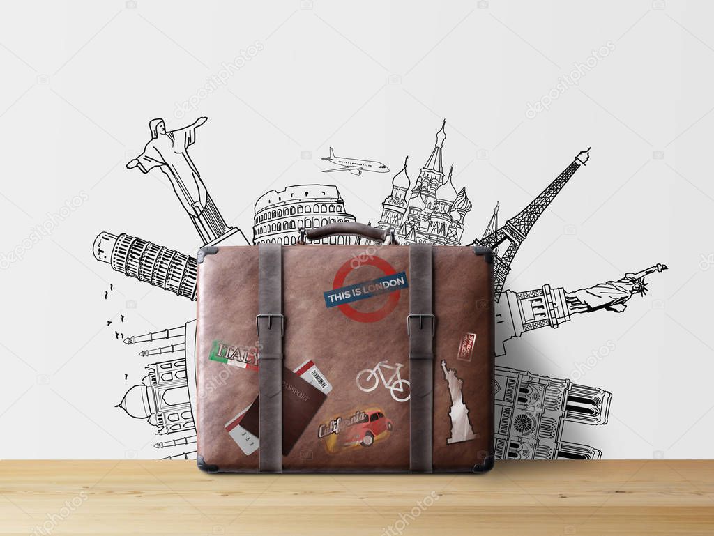 3D rendering of brown bag, travel concept