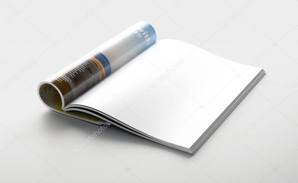 close up of blank magazine on white background