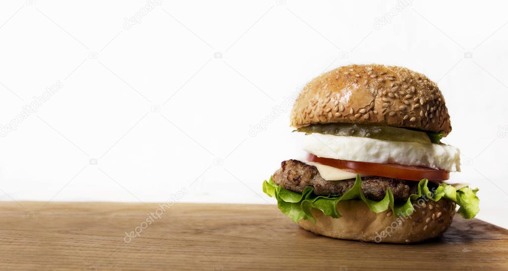 Burger on white background, food concept