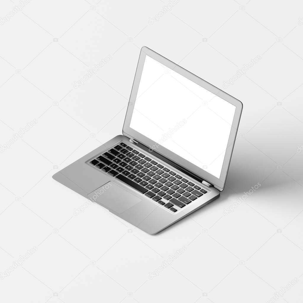 laptop with white empty screen isolated on white background
