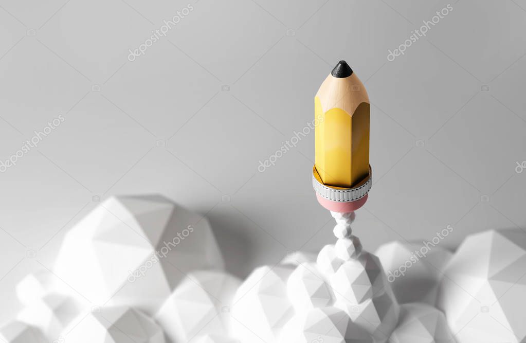 3D rendering of pencil rocket 