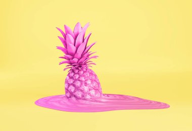 Mor sarı arka plan, meyve decoratiion kavramı üzerinde ananas boyalı