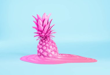 Mor mavi arka plan, meyve dekorasyon konsepti üzerine boyalı ananas