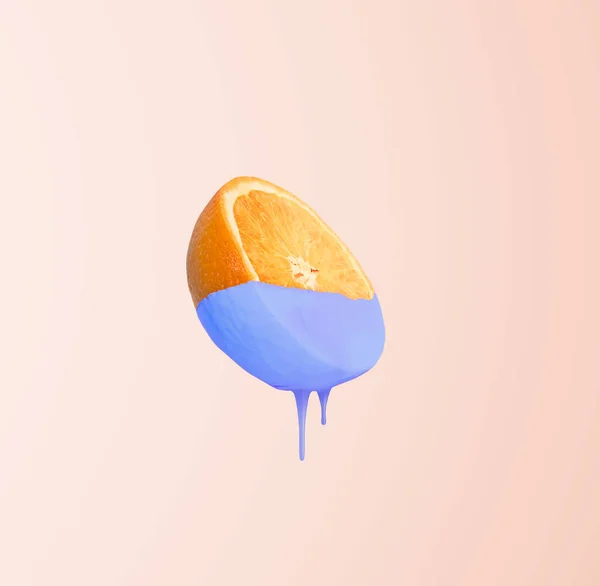 Half Geschilderde Oranje Beige Achtergrond Fruit Decoratie Concept — Stockfoto