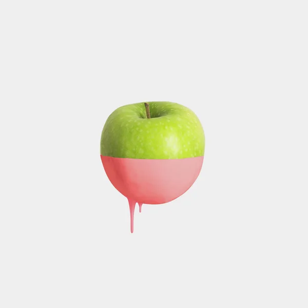 Pomme Moitié Peinte Sur Fond Gris Concept Décoration Fruitière — Photo