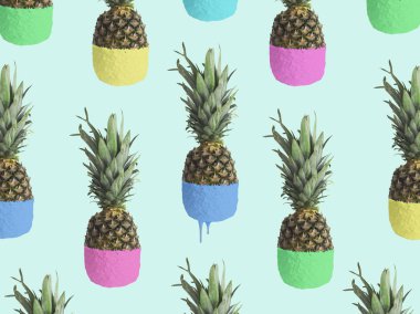 Nane arka plan üzerinde renkli yarım ile olgun ananas set 