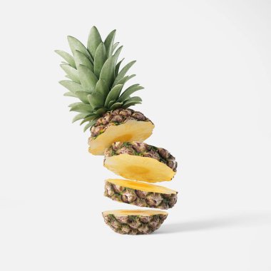 Olgun ananas gri arka plan üzerine dilimlenmiş