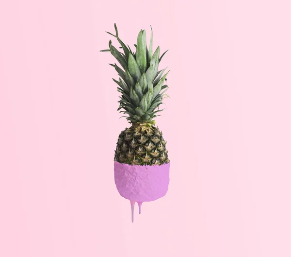 Ripe Pineapple Colored Half Pink Background — Stock Photo, Image