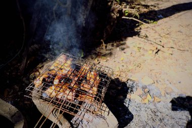 Lezzetli ızgara domuz eti kömür ızgarasıyla kızartılır.