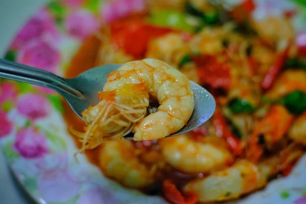 Colorful Appetizing Stir Fried Fresh Shrimp — Stock Photo, Image